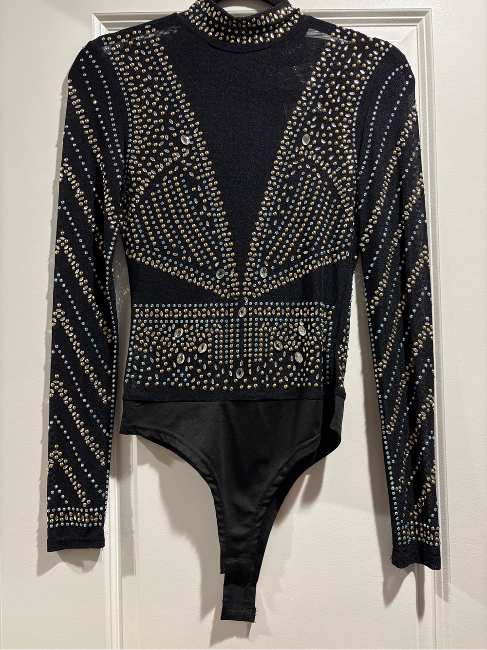 Studded Black Long-Sleeve Bodysuit